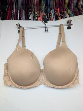 Montelle Pure Plus Bra Womens 40E Beige Lace Trim Full Coverage T-Shirt Wired
